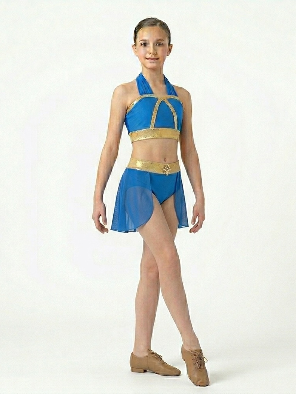 Pumpers Dancewear | Blue and Gold Arabian Style Costume Two Piece Set, Kids XL